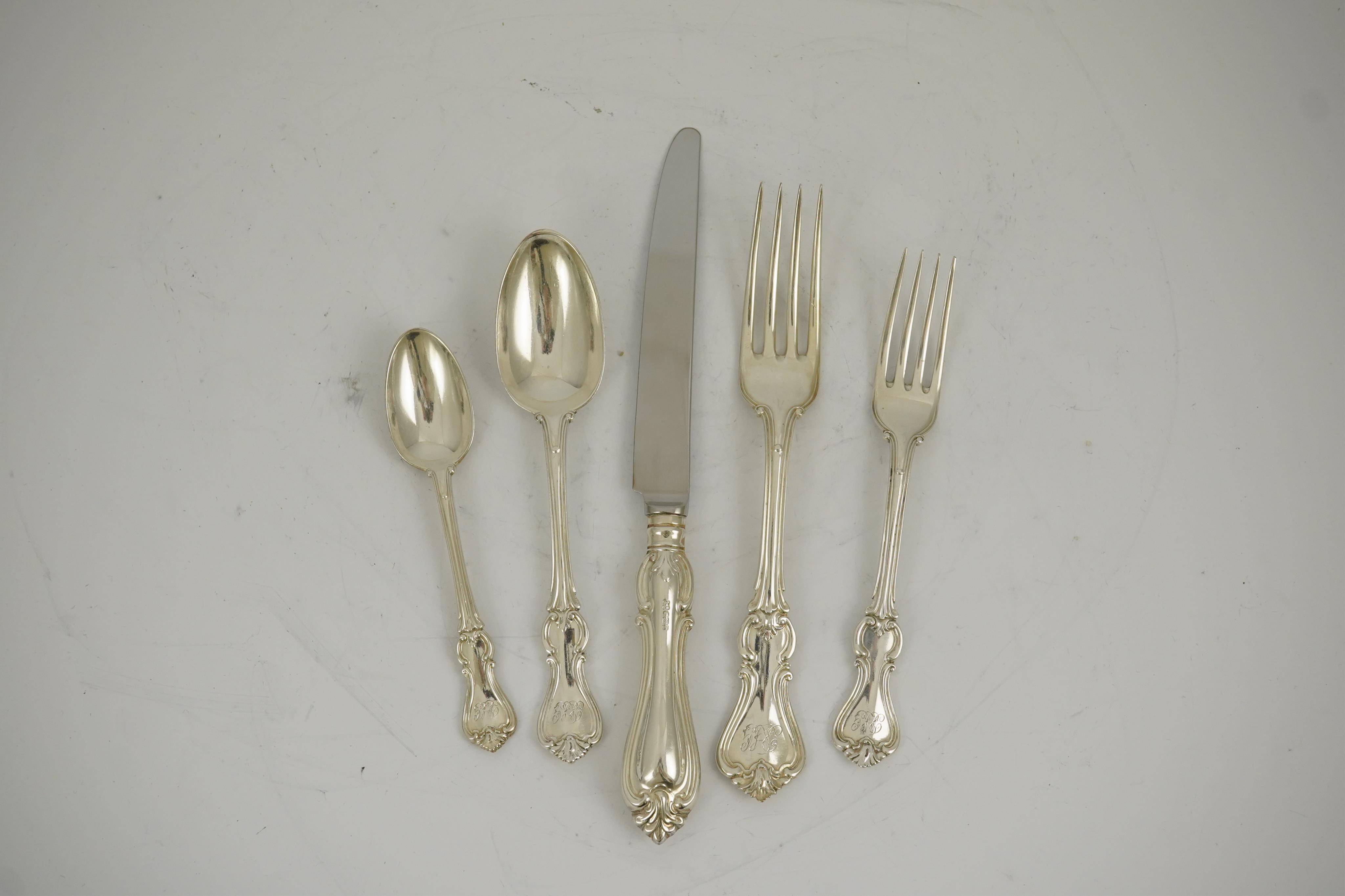 Twenty four items of Victorian silver double struck Prince Albert pattern flatware by George Adams